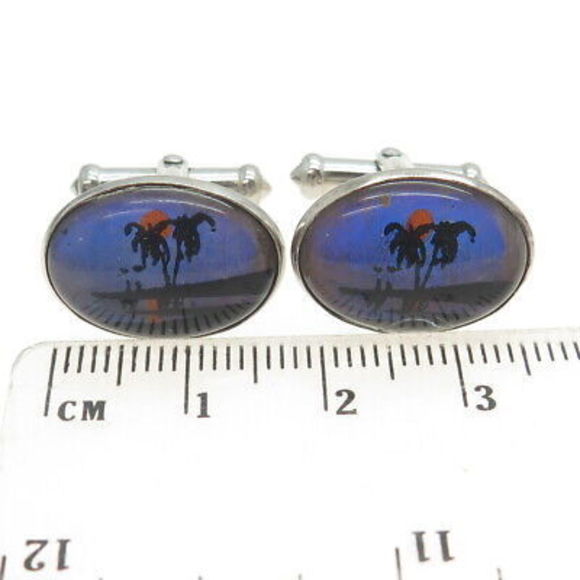 925 Sterling Silver Antique Art Deco Monarch Butterfly Wing Sunset Cufflinks - Picture 3 of 8
